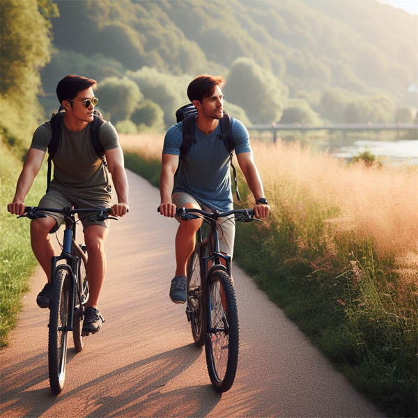 Zwei Fahrradfahrer auf dem Neckartal Radweg